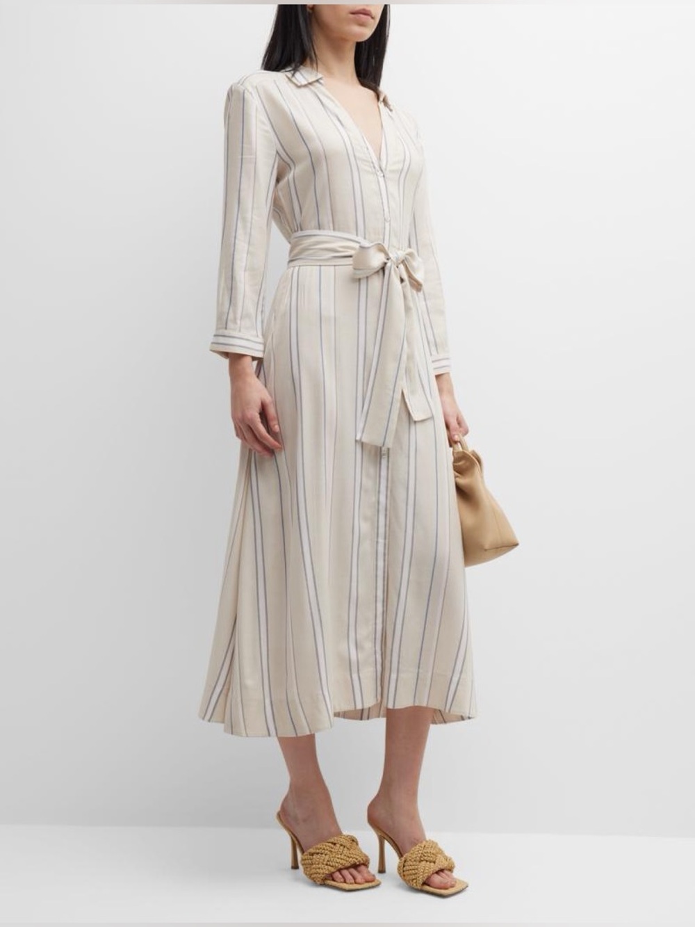 Brochu Walker Dree Striped V-Neck Midi Shirtdress, Size Medium